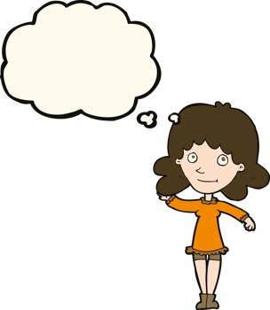 cartoon friendly woman waving with thought bubble png