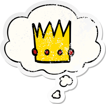 cartoon crown and thought bubble as a distressed worn sticker png