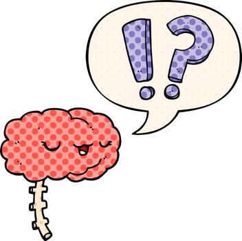 cartoon curious brain and speech bubble in comic book style png
