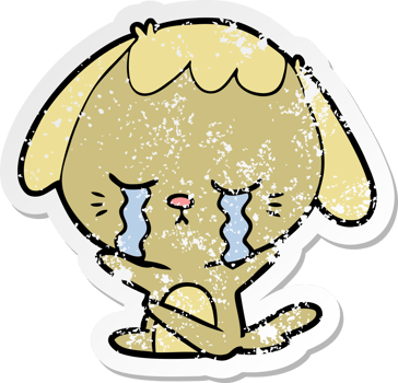distressed sticker of a cartoon dog crying png