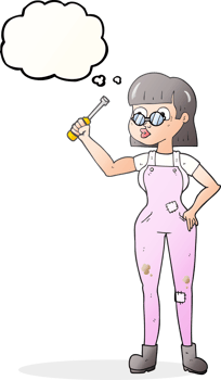 drawn thought bubble cartoon female mechanic png