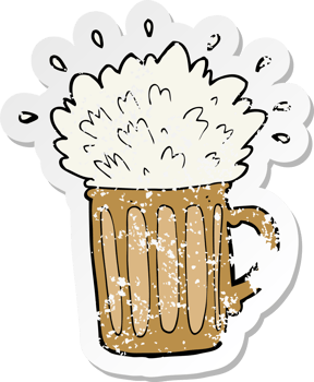 retro distressed sticker of a cartoon frothy beer png