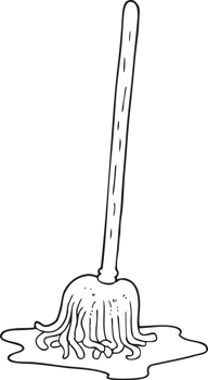 drawn black and white cartoon mop png