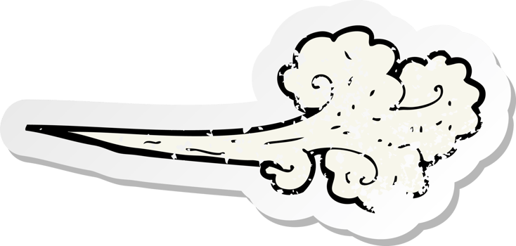 retro distressed sticker of a cartoon gust of wind png