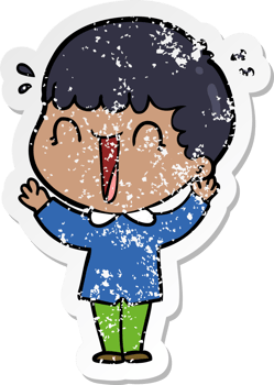 distressed sticker of a laughing cartoon man png