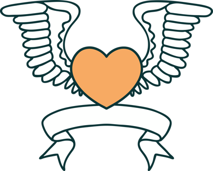 traditional tattoo with banner of a heart with wings png