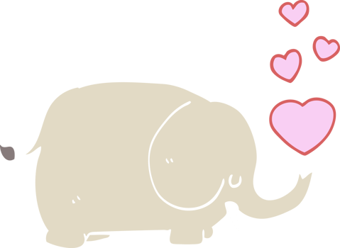 cute flat color style cartoon elephant with love hearts png