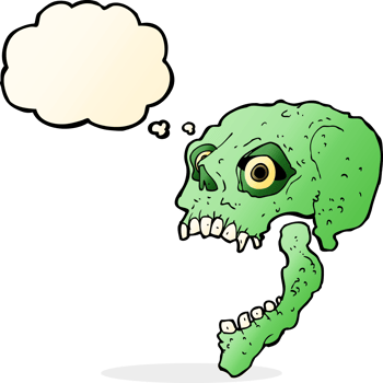 cartoon scary skull with thought bubble png