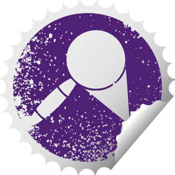 distressed circular peeling sticker symbol of a magnifying glass png