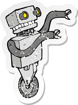 retro distressed sticker of a cartoon funny robot png