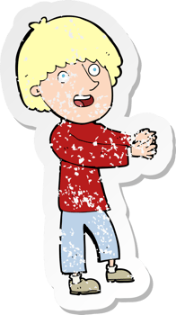 retro distressed sticker of a cartoon happy man showing png
