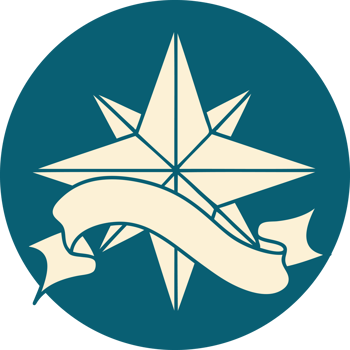 tattoo style icon with banner of a star png
