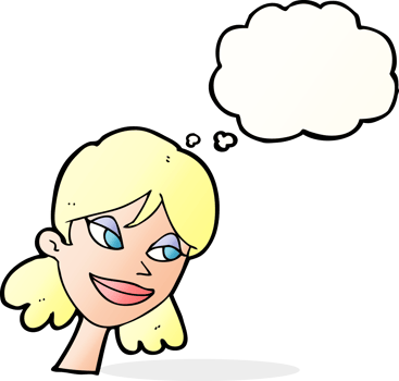 cartoon happy female face with thought bubble png