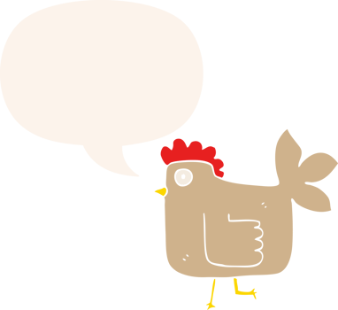 cartoon chicken with speech bubble in retro style png