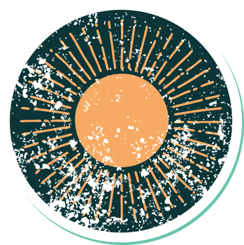 iconic distressed sticker tattoo style image of a sun png