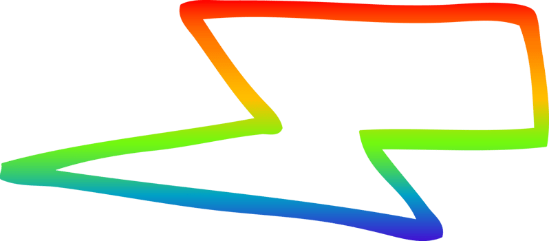 rainbow gradient line drawing of a cartoon  lightening bolts png