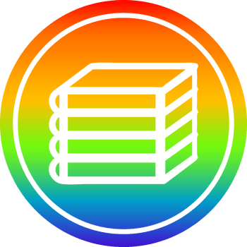 stack of books circular icon with rainbow gradient finish png