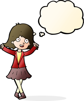cartoon happy girl with thought bubble png
