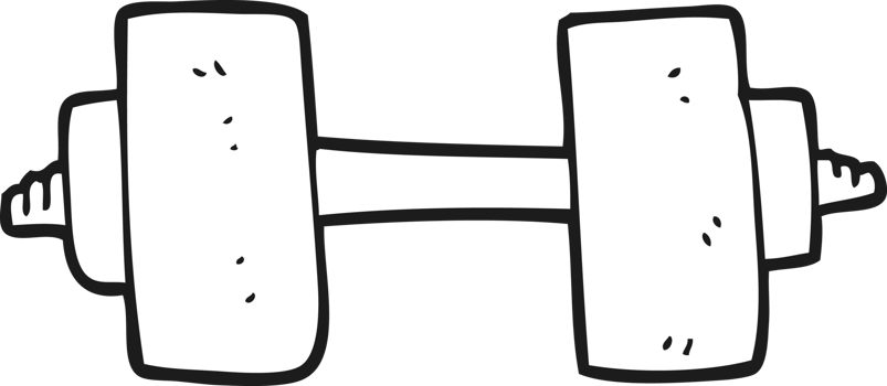drawn black and white cartoon dumbbell png