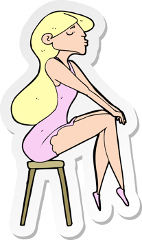 sticker of a cartoon woman sitting on stool png