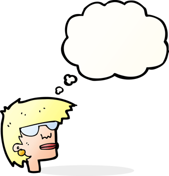 cartoon female face with glasses with thought bubble png