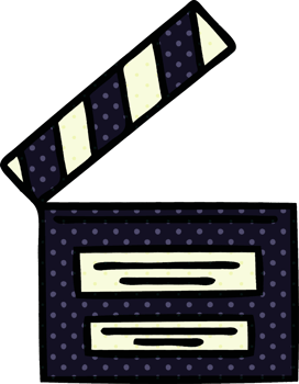 comic book style cartoon of a film clapper board png
