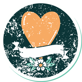 iconic distressed sticker tattoo style image of a heart and banner png