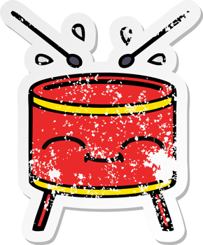 distressed sticker of a cute cartoon drum png