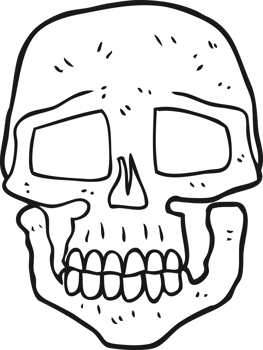 drawn black and white cartoon skull png