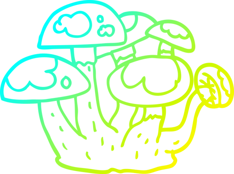 cold gradient line drawing of a cartoon mushrooms png