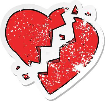 retro distressed sticker of a cartoon broken heart png