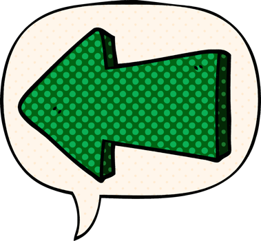 cartoon pointing arrow with speech bubble in comic book style png
