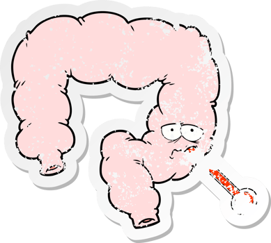 distressed sticker of a cartoon unhealthy colon png