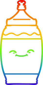 rainbow gradient line drawing of a cartoon happy water bottle png