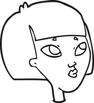 drawn black and white cartoon female face png