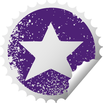 distressed circular peeling sticker symbol of a gold star png