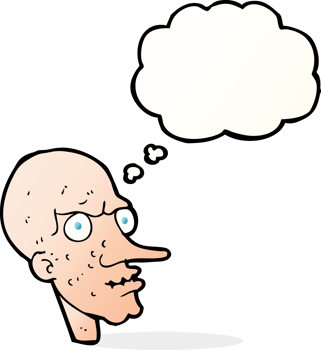 cartoon evil old man with thought bubble png