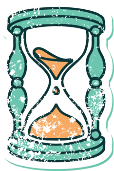 iconic distressed sticker tattoo style image of an hour glass png