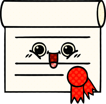 comic book style cartoon of a certificate png