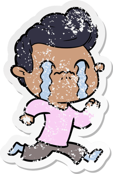 distressed sticker of a cartoon man crying png