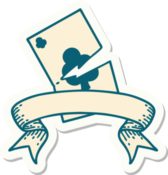 tattoo style sticker with banner of a torn card png