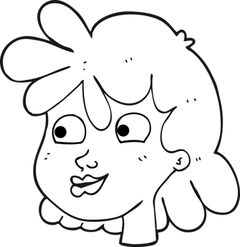 drawn black and white cartoon female face png