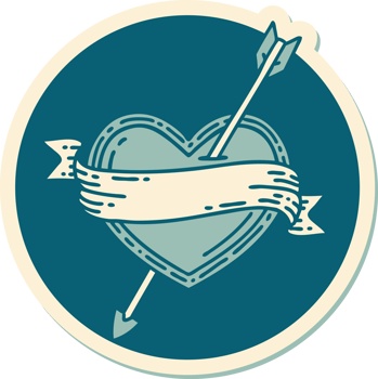 sticker of tattoo in traditional style of an arrow heart and banner png