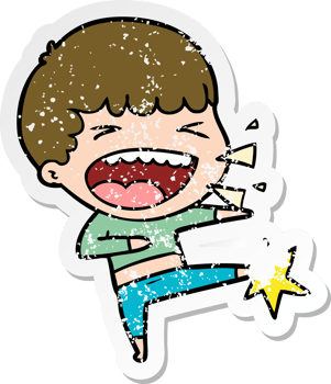 distressed sticker of a cartoon laughing man png