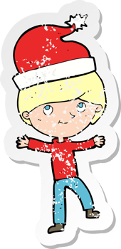 retro distressed sticker of a cartoon man ready for christmas png
