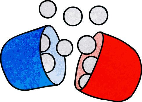 textured cartoon illustration of opened medicine tablet png