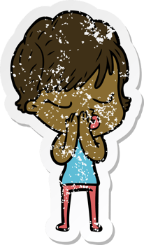 distressed sticker of a cartoon woman with eyes shut png