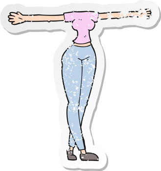 retro distressed sticker of a cartoon female body with wide arms png