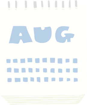 flat color illustration of calendar showing month of august png