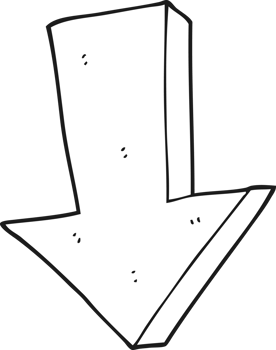 drawn black and white cartoon arrow pointing down png